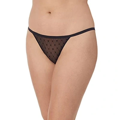 Image of DKNY Women&#039;s Monogram Mesh String Bikini Panty Style Underwear, Black, Medium