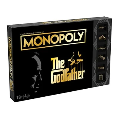 Image of Winning Moves The Godfather Monopoly Board Game, Advance to Johnny Fontane, Kay Adams and Michael Corleone, expand your empire trade way victory, 2 6 player game