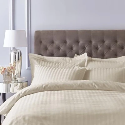 Image of Bianca 300 Thread Count Cotton Satin Stripe King Fitted Sheet Natural