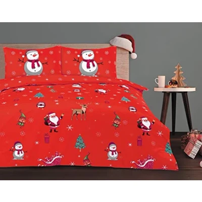 Image of Charlotte Andersen Merry CHRISTMAS Double Xmas Red Festive Duvet Cover Bedding Set with Pillowcases (RED MIX, Double)