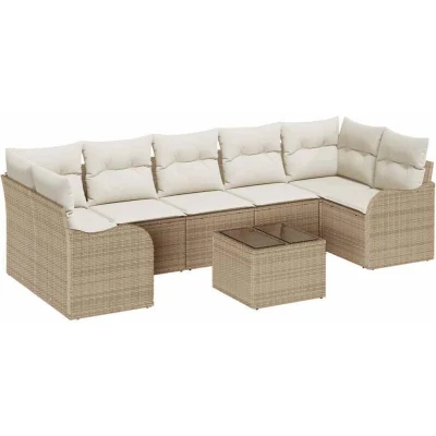 Image of vidaXL 8 Piece Garden Sofa Set with Cushions Beige Poly Rattan