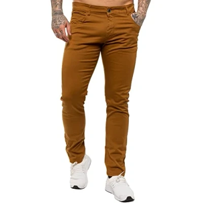 Image of BRAND KRUZE Mens Chinos KZ104 Designer Stretch Skinny Fit Branded Slim Trousers Pants All Waist Sizes TAN 32 S