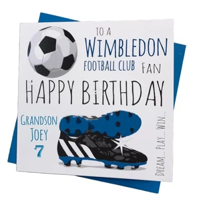 Image of WHITE COTTON CARDS PERSONALISED Wimbledon Dons FC Football Club Fan Birthday Card (57 PER)