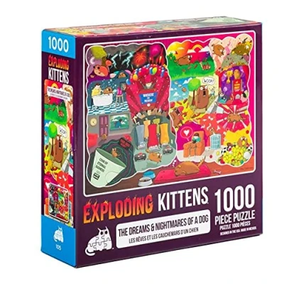 Image of Exploding Kittens Jigsaw Puzzles For Adults The Dreams &amp; Nightmares of a Dog 1000 Piece Family Fun Game Night