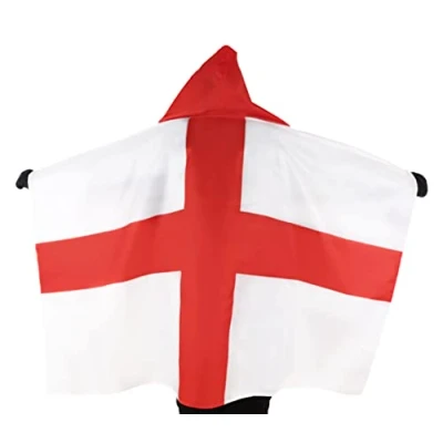 Image of Toyland® ADULT ST GEORGE CROSS ENGLAND FLAG CAPE 2022 WORLD CUP FOOTBALL SUPPORTERS