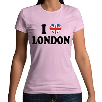 Image of Flip Womens I Love London Union Jack Heart T Shirt Pink (with Black Text) UK 10 12 (L)