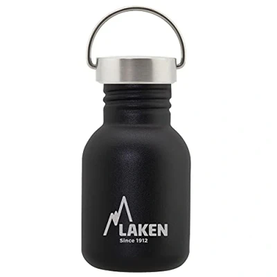 Image of LAKEN Unisex Adults Heavy Duty Stainless Steel Bottle 0.35L Black with Vintage Lid