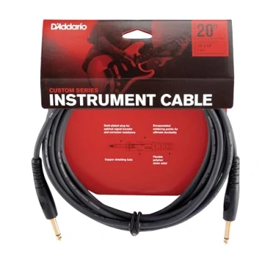 Image of D’Addario Accessories Custom Series Guitar Cables Instrument Cable with ¼ Inch Ends High Performance Cord For Guitars, Bass, Keyboards Mono Straight End, 20 feet