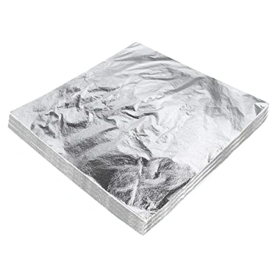 Image of 100 Imitation Silver Leaf Sheets 14 x cm for Art, Gilding, Crafting, Paintings, Home Furniture Decoration, Nail &amp; DIY Arts Projects