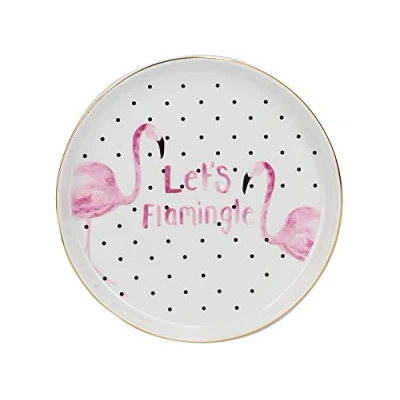 Image of Creative Tops C000264 Ava &amp; I Jewellery Holder / Trinket Dish with &#039;Lets Flamingle&#039; Design, Ceramic, White, 12 cm