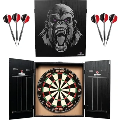 Image of RUTHLESS Home Darts Centre Complete Dart Board Including Cabinet, Dartboard and 2 Sets of (Gorilla)