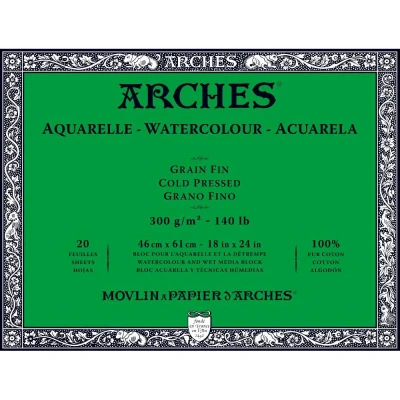 Image of ARCHES Watercolour Block, 300 GSM, Cold Pressed, 46 x 61 cm, Wood, White