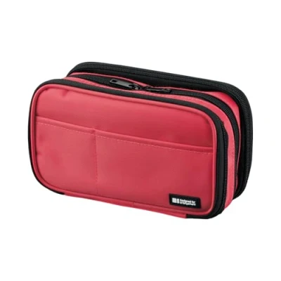 Image of LIHITLAB Large Capacity Triple Zipper Pencil Case For School Office College, Big 8 Compartments Bag Holder Adults Teen Boys Girls, Travel Cosmetics Storage, Coral (A7556 103)