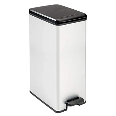 Image of Curver Slim Metal Effect 90% Recycled Kitchen Pedal Touch Deco Bin, Silver, 40 Litre