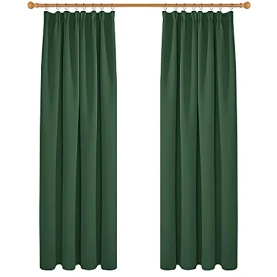 Image of Deconovo Thermal Insulated Pencil Pleat Blackout Curtains for Bedroom 66 x 90 Inch Forest Green 2 Panels