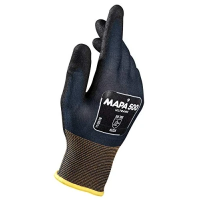 Image of Mapa Professional Nitrile Coated Gloves, Mechanical Hazard Grip, Blue/Black, Siz
