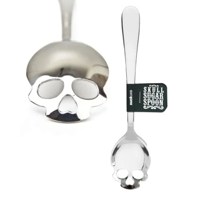 Image of Suck UK Skull Teaspoons Gothic Kitchen Accessories Stainless Steel Coffee Spoon &amp; Mini Dessert Spoons Utensils For Spooky Home Decor Gifts
