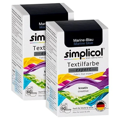 Image of simplicol Textile Dye Expert Marine Blue 1708, Pack of 2: Colour for Creative, Easy Dyeing in The Washing Machine or Manual, 150 g (Pack 2)