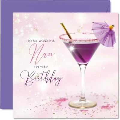 Image of Nan Birthday Card Purple Cocktail Happy for from Grandson Granddaughter, 145mm Bday Greeting Cards