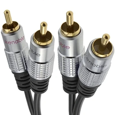 Image of Pro Audio Metal 2 x RCA Phono Plugs to Twin Cable Lead Gold 3m [3 metres]