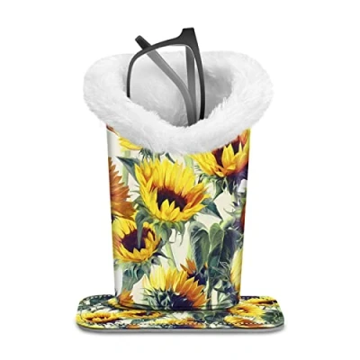 Image of Fintie Plush Lined Eyeglasses Holder with Magnetic Base PU Leather Glasses Stand Case (Official Micklyn Le Feuvre Product) yellow Medium