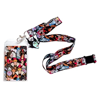 Image of Loungefly Disney Villains All Over Print Lanyard with Maleficent Charm