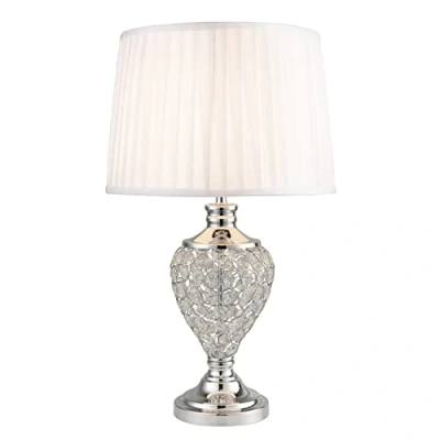 Image of Lighting Supermarket Hepburn Large Crystal Glass Table Lamp with Matching Ivory Pleat Shade Silver Chrome