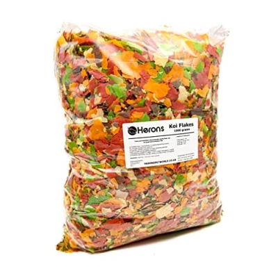 Image of HERONS Koi Flakes 1kg 10L Complete Feed for Koi, Carp and Other Pond Coldwater Fish, With Essential Vitamins, Minerals Trace Elements, Promotes Healthy Immune System