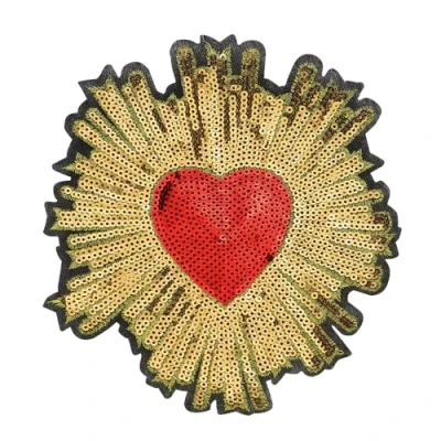 Image of 2piece Beaded Red Gold Sequin Heart Pattern Fabric Patches Embroidery Paillette Applique Badges Clothes Decorated Sewing