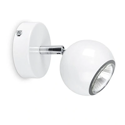 Image of MiniSun Modern Single Eyeball Wall Adjustable Gloss White and Polished Chrome Spotlight with 1 x 5W Cool GU10 LED Bulb