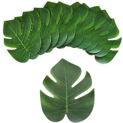 Image of ARIATI 6 x Pcs Fake Leaves Artificial Palm Tropical Monstera for Hawaiian Luau Safari Beach Jungle Theme Party Banquet Table Decorations