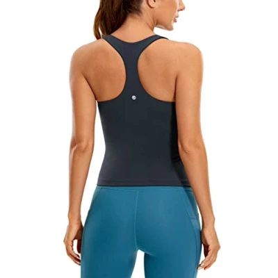 Image of CRZ YOGA Women&#039;s Butterluxe Workout Tank Tops with Built in Bra Racerback Athletic Top Longline Sports True Navy 16