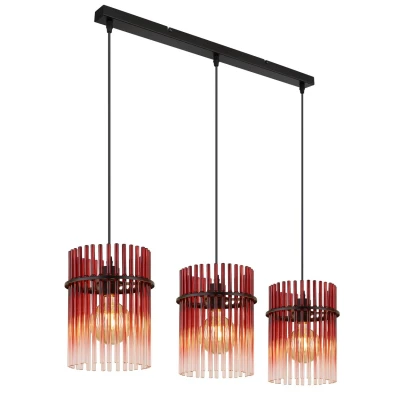 Image of Gorley Bar Pendant Ceiling Light Matt Black Blackberry Glass Shade 3x E27