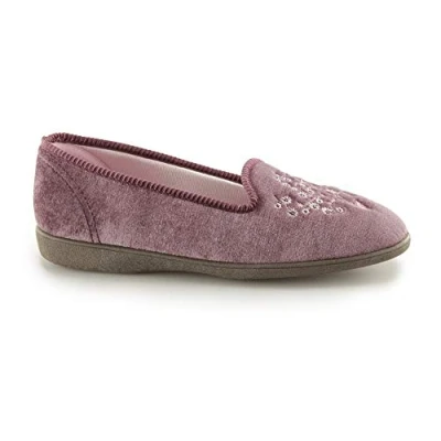 Image of NIETA Plain Embroidered Slipper Heather Size UK Ladies 4