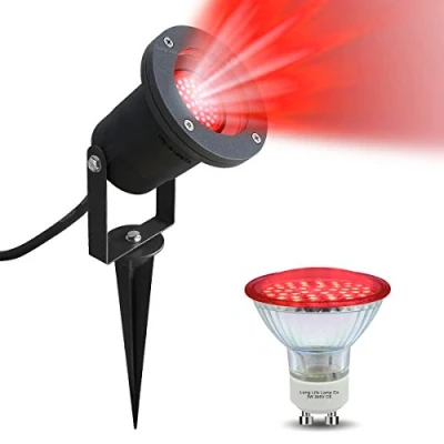 Image of Long Life Lamp Company Red LED Garden Spike Wall Light GU10 Outdoor IP65 Black 4w