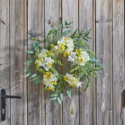 Image of Garden Mile Artifical Floral Spring Wreath for Front Door Decorations Outdoor and Indoor Large 40cm Wreaths Farmhouse Window Wall Hanging Decor Faux Wildflowers Green