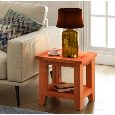 Image of Hallowood Furniture Cotswold Oak Small Coffee Table with Shelf, Solid Wooden Side Table, Bedside Lamp for Spaces, Plant Stand, Telephone