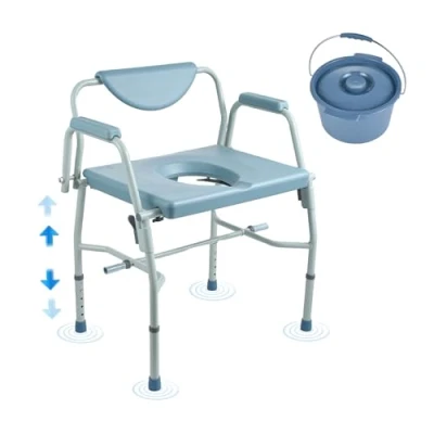 Image of VEVOR Commode Chair, Bedside with Drop Down Arms and Detachable Backrest, 5 Level Adjustable Height, 7L Removable Bucket, Easy to Assemble, 1000LBS Capacity, Portable Toilet for Adults Seniors
