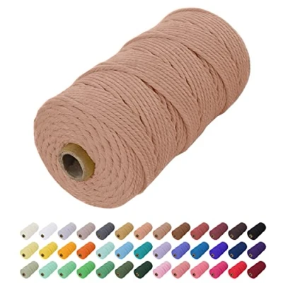 Image of Uiopa Macrame Cord 2mm x 200m, Natural Cotton Coloured Yarn Soft Rope, String Twine for Crafts, Plant Hanger, Wall Hanging, Wrapping, Christmas Decorations (Apricot)