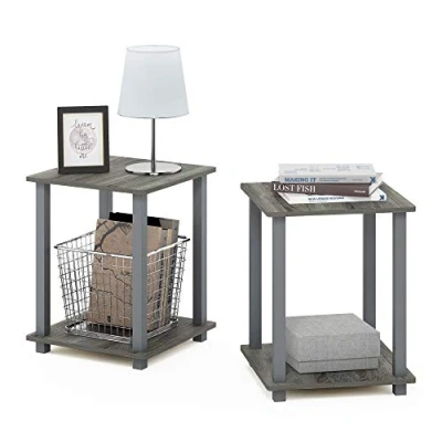 Image of Furinno Simplistic 2 Pack End Table, Side French Oak Grey/Grey, 39.6 x cm (2 Pack)