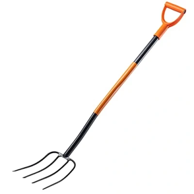 Image of KADAX Steel Spade Fork, 52 Inch Long Pitchfork, Digging Ergonomic Garden Manure D Handle Fork (4 Prongs, Black/Orange)