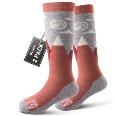 Image of OutdoorMaster Kids Ski Socks Merino Wool Snowboard Socks, Thermal with OTC Design w/Non Slip Cuff,Knee High Warm for Cold Weather,Outdoor Winter Sports 2 Pairs
