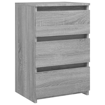 Image of vidaXL Grey Sonoma Bed Cabinet Engineered Wood Construction Multifunctional Nightstand with Drawers 40x35x62.5 cm