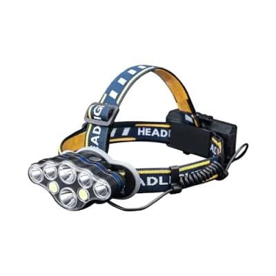 Image of GRIFEMA GD303 Head Torch Rechargeable, Super Bright 8 LED Lighting Mode, Lamp Lightweight Waterproof for Camping, Fishing, Cycling, Hiking, Blue