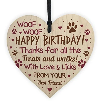 Image of RED OCEAN Funny Mum Dad Birthday Gift From Dog Wood Heart Sign Pet