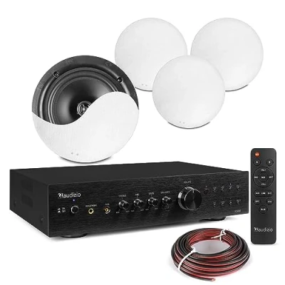 Image of Power Dynamics 2 Zone Multi Room Ceiling Speaker System with Bluetooth for Home Audio and Shop Installation 4x NCSS6 &amp; AD420B Amp