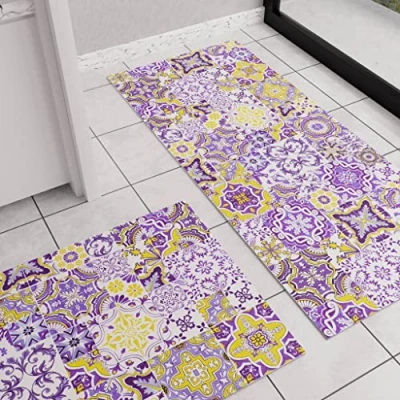 Image of PETTI Artigiani Italiani Kitchen Rug, Non Slip Washable Runner, 52 x 100 cm, Vietri Purple Design, 100% Made in Italy