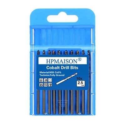 Image of HPMAISON True 5% Cobalt Jobber Drill Bit Set, 10Pcs 2.5mm M35 High Speed Steel Twist Bits, 118 Split Point Extremely Heat Resistant for Stainless Steel, Cast Iron, Hard Metal, Plastic, Wood