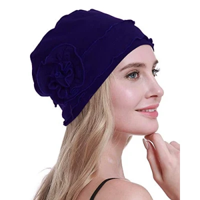 Image of osvyo Chemo Headwear Turban Cap for Women Cancer Beanie Hair Loss Sealed Packaging Navy Blue
