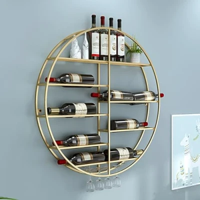 Image of Wine rack wall mounted,Wine Storage racks with Stemware Rack,Rustic Display Rack,Metal Bottle Holder Shelf for Home Bar Dining Room Kitchen ( Color : Gold , Size 60